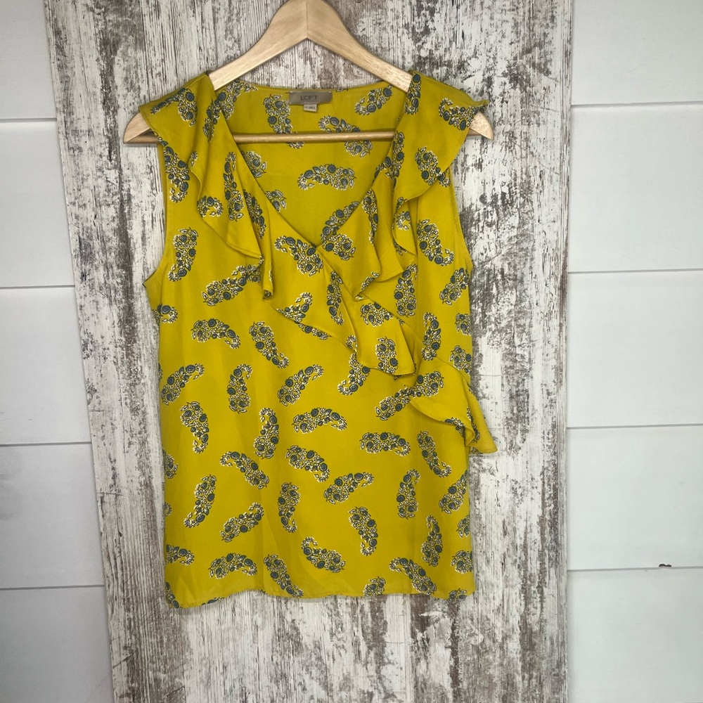 LOFT Yellow Ruffled Sleeveless Blouse